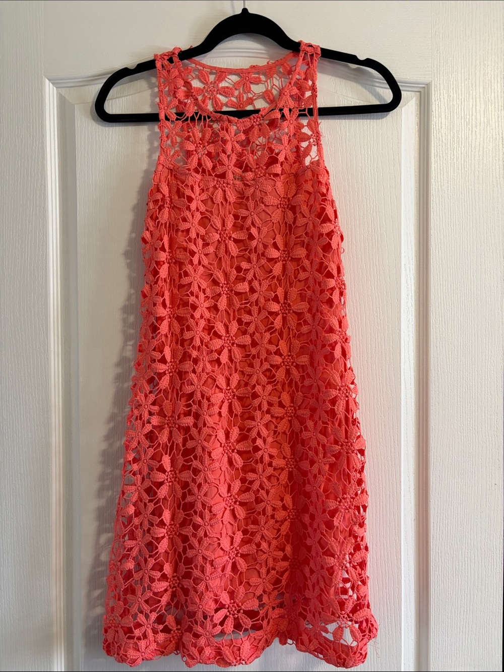 Hollister Crochet Floral Tank Dress in Coral Pink